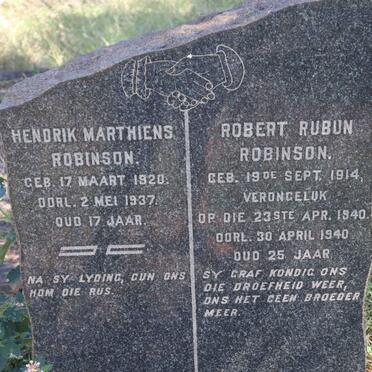 ROBINSON Robert Rubun 1914-1940 :: ROBINSON Hendrik Marthiens 1920-1937