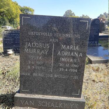 SCHALKWYK Jacobus Murray, van 1917-1975 &amp; Maria Adriana 1910-1994