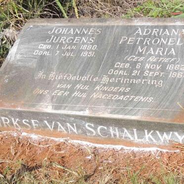SCHALKWYK Johannes Jurgens, Dirkse van 1880-1951 &amp; Adriana Petronella Maria RETIEF 1882-1963