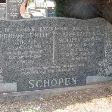 SCHOPEN Hermann Heinrich 1882-1958 &amp; Anna Karoline MUND 1886-1958