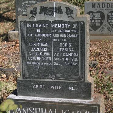 SCHALKWYK Christiaan Jacobus, van 1916-1971 &amp; Doris Jessica Alexandra 1916-1952