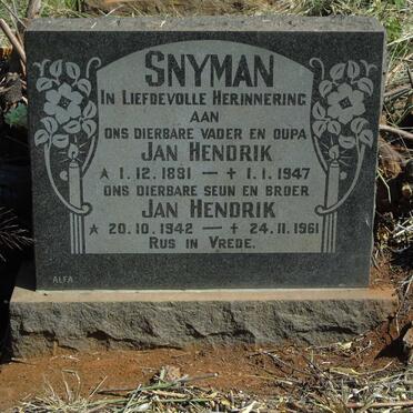 SNYMAN Jan Hendrik 1881-1947 :: SNYMAN Jan Hendrik 1942-1961