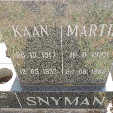 SNYMAN Kaan 1917-1998 & Martie 1923-1995
