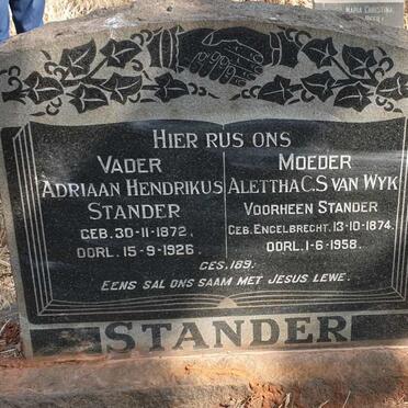 STANDER Adriaan Hendrikus 1872-1926 & Aletta C.S. voorheen VAN WYK  nee ENGELBRECHT 1874-1958