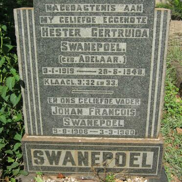 SWANEPOEL Johan Francois 1908-1980 & Hester Gertruida ADELAAR 1919-1948