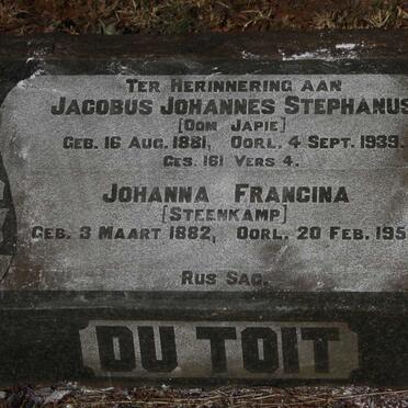 TOIT Jacobus Johannes Stephanus, du 1881-1939 & Johanna Francina STEENKAMP 1882-1955