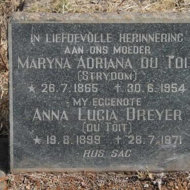 TOIT Maryna Adriana, du nee STRYDOM 1865-1954 :: DREYER Anna Lucia nee DU TOIT 1899-1971