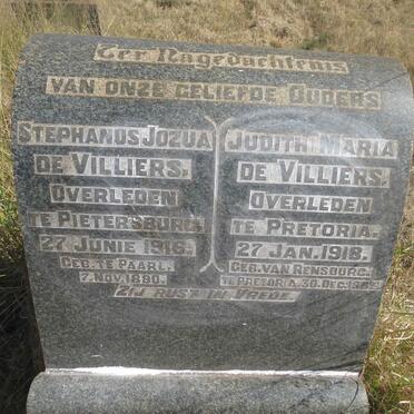 VILLIERS Stephanus Jozua, de 1880 -1916 & Judith Maria VAN RENSBURG 1883-1918