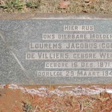 VILLIERS Lourens Jacobus, de nee WEPENER 1871-1940