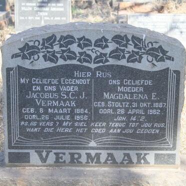 VERMAAK Jacobus S.C.J. 1884-1956 & Magdalena E. STOLTZ 1887-1962