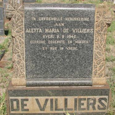 VILLIERS Aletta Maria, de -1942