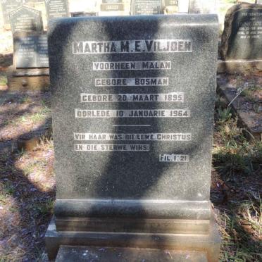 VILJOEN Martha M.E. formerly MALAN nee BOSMAN 1895-1964