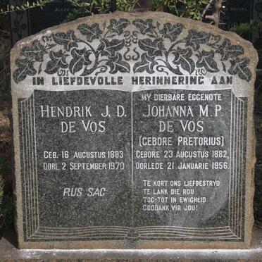 VOS Hendrik J.D., de 1883-1970 & Johanna M.P. PRETORIUS 1882-1956