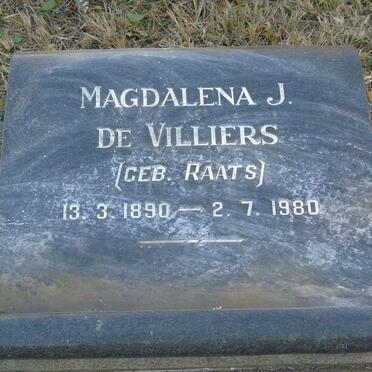 VILLIERS Magdalena J., de nee RAATS 1890-1980