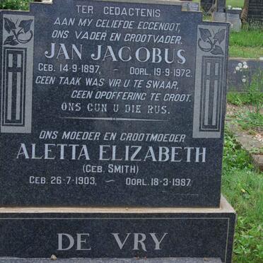 VRY Jan Jacobus, de 1897-1972 &amp; Aletta Elizabeth SMITH 1903-1987