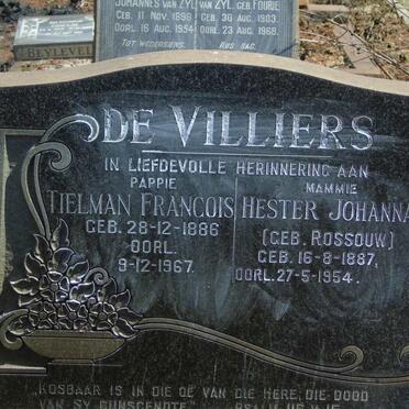 VILLIERS Tielman Francois, de 1886-1967 & Hester Johanna ROSSOUW 1887-1954