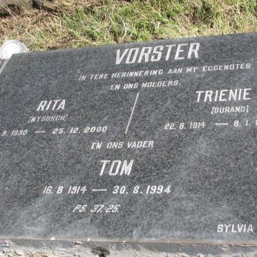 VORSTER Tom 1914-1994 &amp; Trienie DU RAND 1914-1962 &amp; Rita MYBURGH 1930-2000