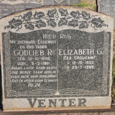 VENTER Godlieb R. 1898-1961 &amp; Elizabeth G. CROUCAMP 1903-1995