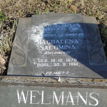 WELMANS Magdalena Salomina nee KRITZINGER 1879-1961