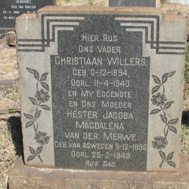WILLERS Christiaan 1894-1940 &amp; Hester Jacoba Magdalena VAN DER MERWE nee VAN ASWEGEN 1896-1949