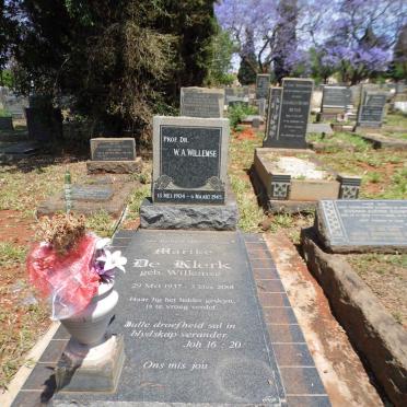 WILLEMSE W.A. 1904-1945 :: DE KLERK Marike nee WILLEMSE 1937-2001