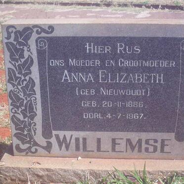 WILLEMSE Anna Elizabeth nee NIEWOUDT 1886-1967