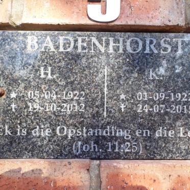 BADENHORST H. 1922-2012 &amp; K. 1922-2015