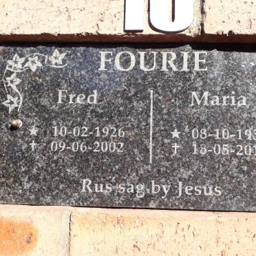 FOURIE Fred 1926-2002 &amp; Maria 1931-2017