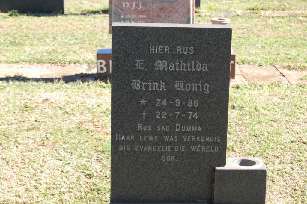 BRINK E. Mathilda nee KÖNIG 1888-1974