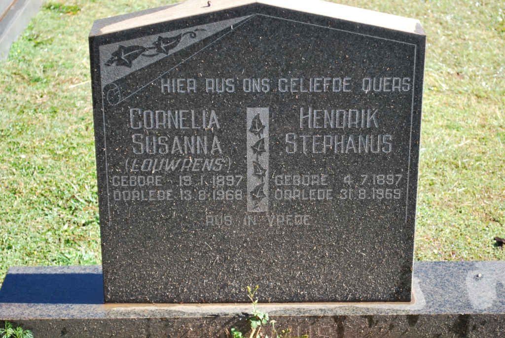 ERASMUS Hendrik Stephanus 1897-1969 &amp; Cornelia Susanna LOUWRENS 1897-1968