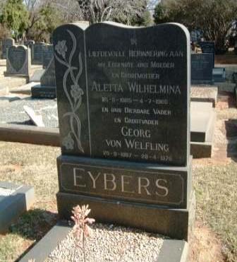EYBERS Georg von Welfling 1887-1976 &amp; Aletta Wilhelmina DE KLERK ??-1966