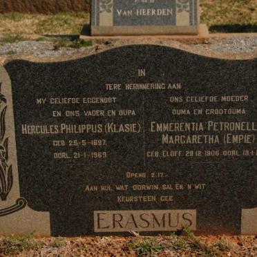 ERASMUS Hercules Philippus 1897-1969 &amp; Emmerentia Petronella Margaretha ELOFF 1906-1978