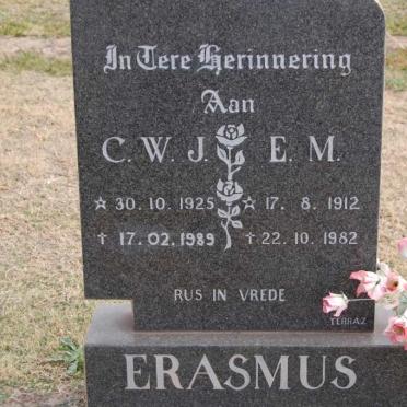 ERASMUS C.W.J. 1925-1989 &amp; E.M. 1912-1982