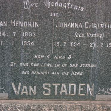 STADEN Jan Hendrik, van 1893-1954 &amp; Johanna Christina VISSER 1894-1956