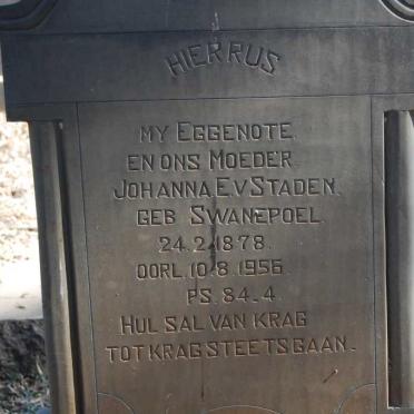 STADEN Johanna E., van nee SWANEPOEL 1878-1956