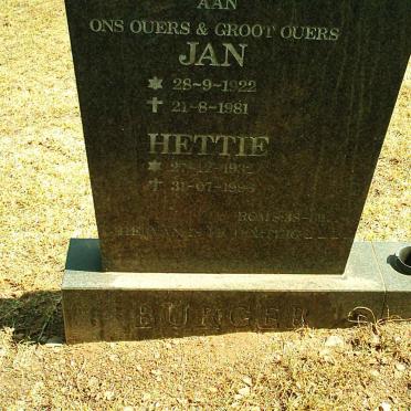 BURGER Jan 1922-1981 &amp; Hettie 1932-1996