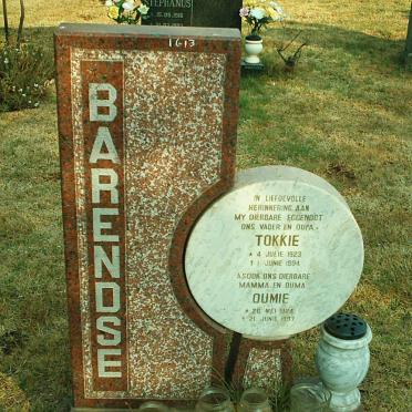 BARENDSE Tokkie 1923-1994 &amp; Oumie 1924-1997