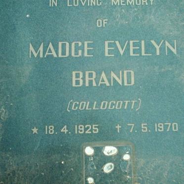 BRAND Madge Evelyn nee COLLOCOTT 1925-1970