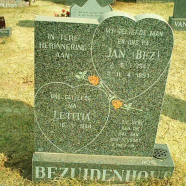 BEZUIDENHOUT Jan 1947-1997 &amp; Letitia 1948-