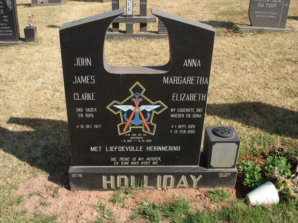 HOLLIDAY John James Clarke 1927- &amp; Anna Margaretha Elizabeth 1928-1993