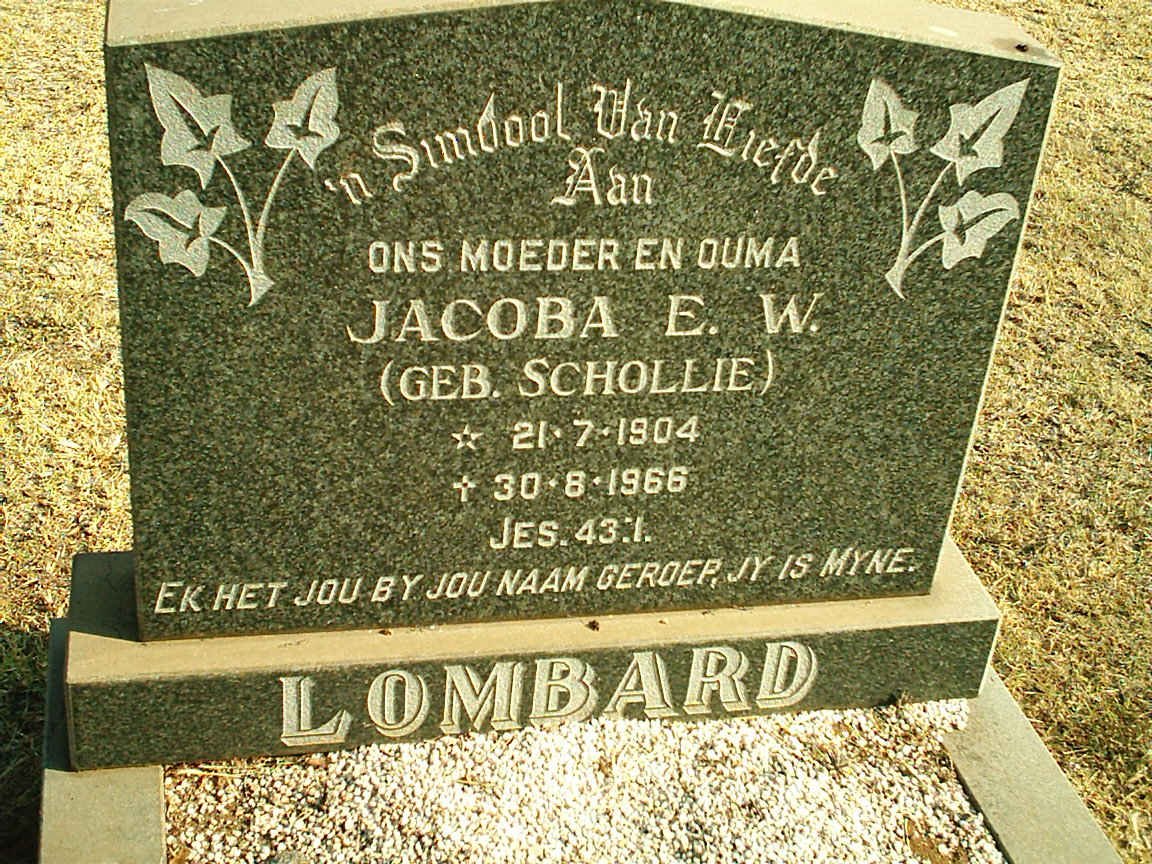 LOMBARD Jacoba E.W. nee SCHOLLIE 1904-1966