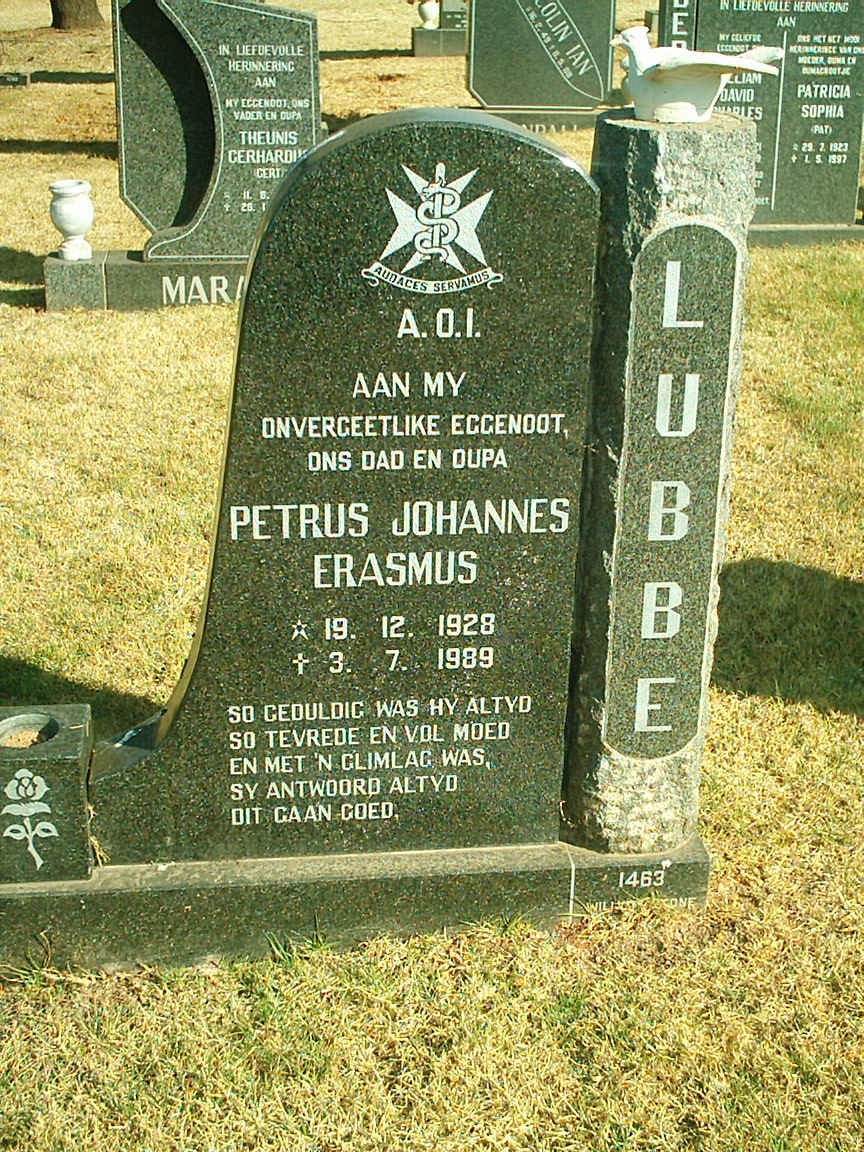 LUBBE Petrus Johannes Erasmus 1928-1989