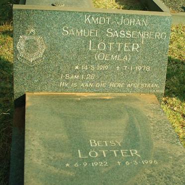 LOTTER Johan Samuel Sassenberg 1919-1978 &amp; Betsy 1922-1996