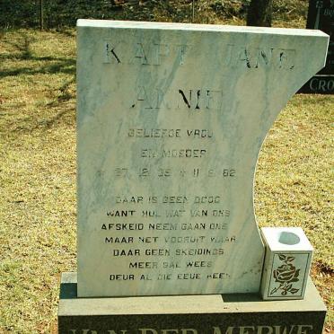 MERWE Jane Annie, van der 1935-1982