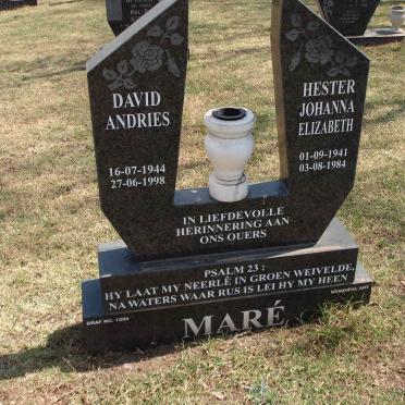 MARE David Andries 1944-1998 &amp; Hester Johanna Elizabeth 1941-1984