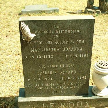 ROUX Frederik Rynard, le 1923-1983 &amp; Margaretha Johanna 1932-1981
