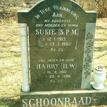 SCHOONRAAD H.W. 1918-1986 &amp; S.P.M. 1913-1982