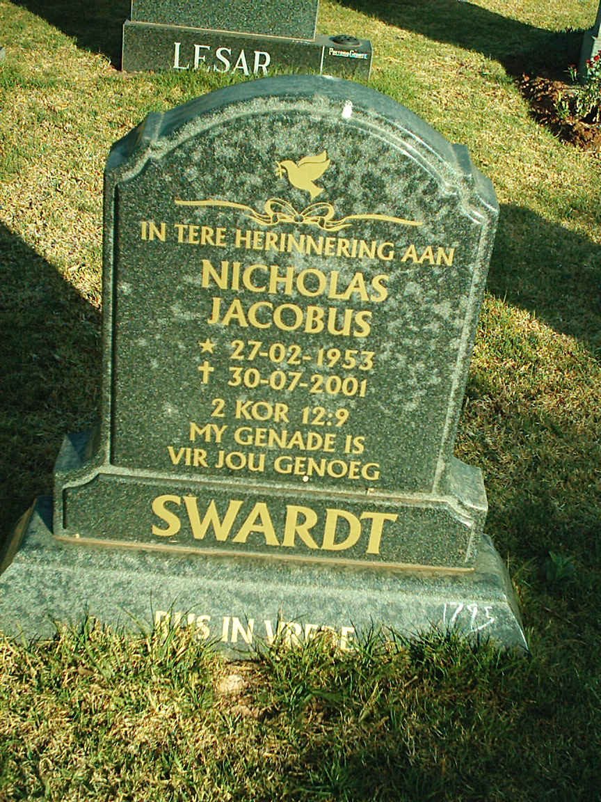 SWARDT Nicholas Jacobus 1953-2001