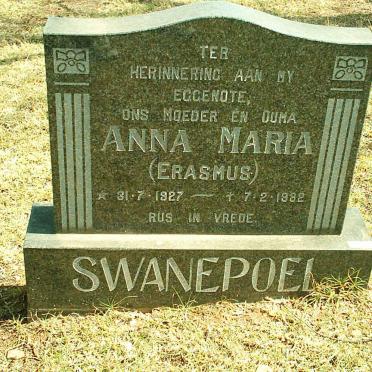 SWANEPOEL Anna Maria nee ERASMUS 1927-1982