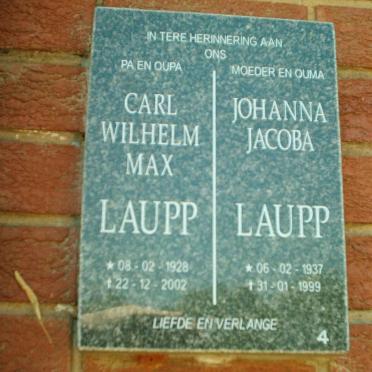 LAUPP Carl Wilhelm Max 1928-2002 &amp; Johanna Jacoba 1937-1999